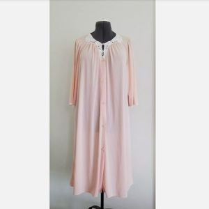 Vintage Starline Nightgown Button Front Peach Lace Midi 3/4